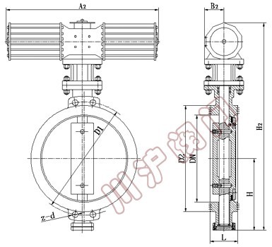D673H氣動(dòng)多層次金屬硬密封蝶閥,結(jié)構(gòu)圖